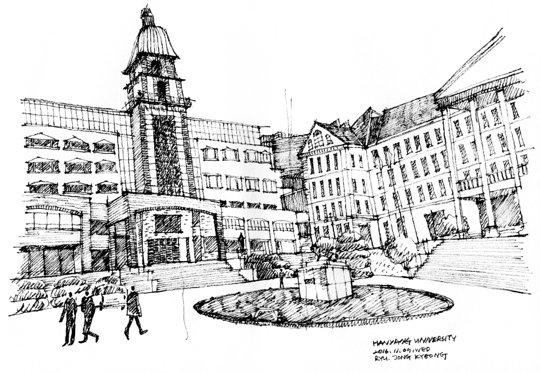 펜으로 그린 본관 앞 풍경